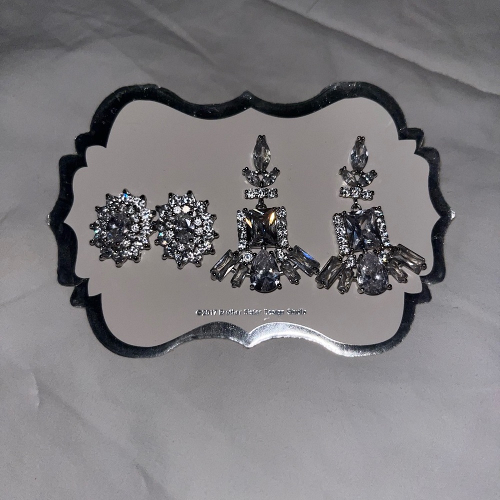 Elegant Silver Crystal Earrings Set